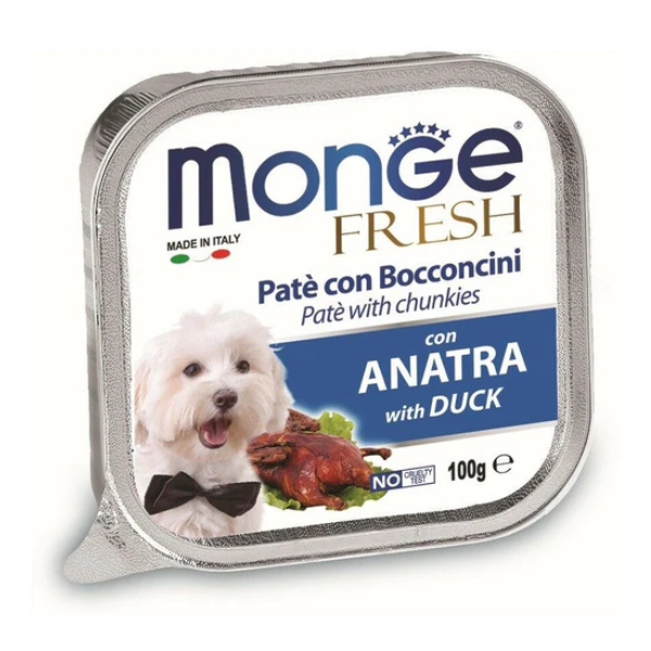 0746 Monge pacetina pasteta za pse 100g Monge pačetina Pašteta za pse sa komadićima pačetine 100g - Slika 1