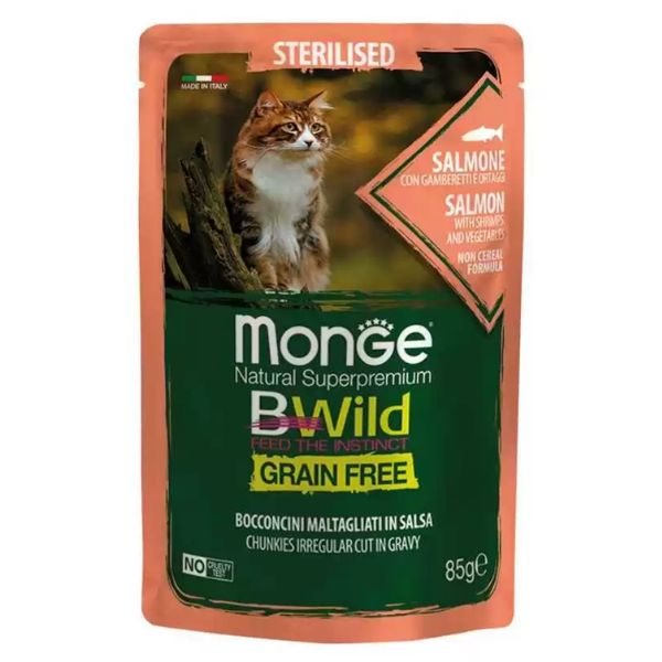 2128 Monge BWild Cat steril sos losos 85g Monge BWild Cat losos vlažna hrana za sterilisane mačke 85g - Slika 1