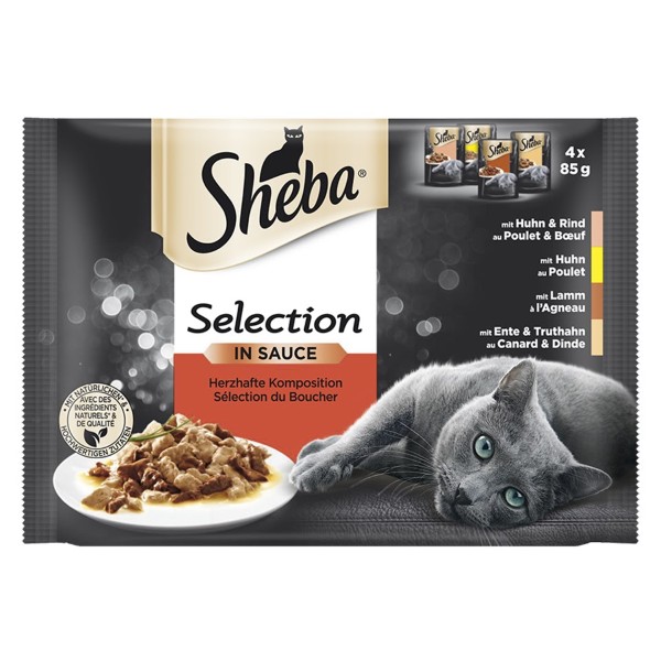3290 Sheba Kesice Mesani Izbor sos 4x85g Sheba Kesice Multipack za mačke Izbor mesa 4x85g - Slika 1