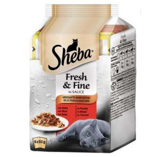4843 Sheba Fresh & Fine Izbor Mesa 6x50g Sheba Fresh & Fine Multipack za mačke Izbor mesa u sosu 6x50g - Slika 1
