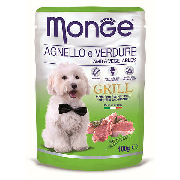 5229 Monge Grill Dog sos jagnje povrce 100gr Monge Grill Dog sos za odrasle pse sa jagnjetinom I povrćem 100gr - Slika 1