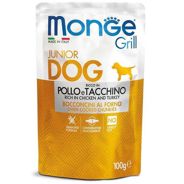 8357 Monge Grill Dog Sos za pse PUPPY&JUNIOR, Piletina i ćuretina 100g Monge Grill Dog Sos za pse PUPPY&JUNIOR, Piletina i ćuretina 100g - Slika 1